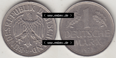 BRD Münze Deutschland Original Bild in PNG 1950-2001, 1 Eine Deutsche Mark, 1973 F-1 VS+RS horizontal Farbe (1) - Digitalisierte... Sammlung