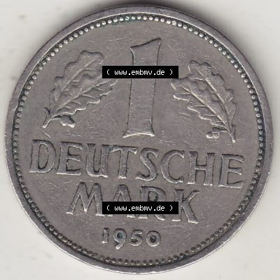BRD Münze Deutschland Original Bild in PNG 1950-2001, 1 Eine Deutsche Mark, 1950 J-1 Rückseite (1) - Digitalisierte Deutsche... Sammlung