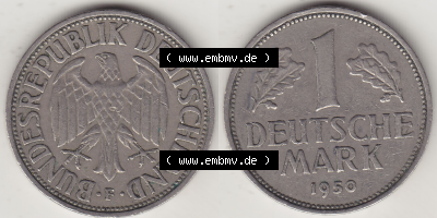 BRD Münze Deutschland Original Bild in PNG 1950-2001, 1 Eine Deutsche Mark, 1950 F-7 VS+RS horizontal Farbe (1) - Digitalisierte... Sammlung