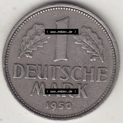 BRD Münze Deutschland Original Bild in PNG 1950-2001, 1 Eine Deutsche Mark, 1950 F-3 Rückseite (1) - Digitalisierte Deutsche... Sammlung