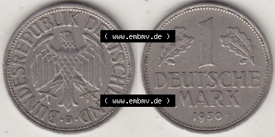 BRD Münze Deutschland Original Bild in PNG 1950-2001, 1 Eine Deutsche Mark, 1950 D-6 VS+RS horizontal Farbe (1) - Digitalisierte... Sammlung
