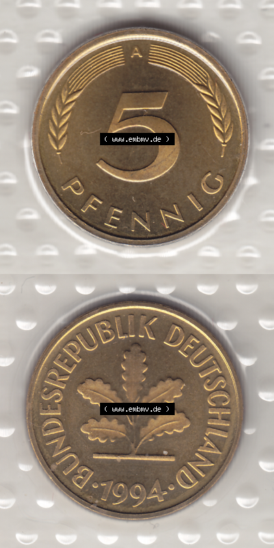 BRD Münzen KMS / Kursmünzensatz 1990-2001, 5 Pfennig 1994 Sammlung
