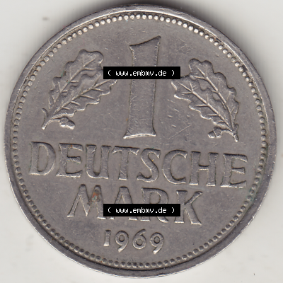 BRD Münze Deutschland Original Bild in PNG 1950-2001, 1 Eine Deutsche Mark, 1969 J-1 Rückseite (1) - Digitalisierte Deutsche... Sammlung