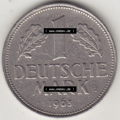 BRD Münze Deutschland Original Bild in PNG 1950-2001, 1 Eine Deutsche Mark, 1963 J-1 Rückseite (1) - Digitalisierte Deutsche... Sammlung