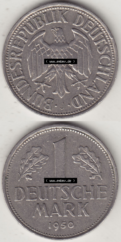 BRD Münze Deutschland Original Bild in PNG 1950-2001, 1 Eine Deutsche Mark, 1950 J-2 VS+RS vertikal Farbe (1) - Digitalisierte... Sammlung