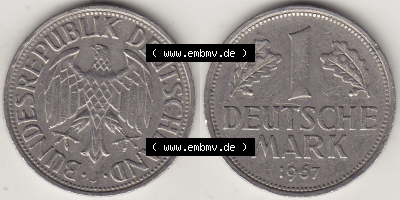 BRD Münze Deutschland Original Bild in PNG 1950-2001, 1 Eine Deutsche Mark, 1967 J-2 VS+RS horizontal Farbe (1) - Digitalisierte... Sammlung