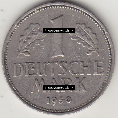 BRD Münze Deutschland Original Bild in PNG 1950-2001, 1 Eine Deutsche Mark, 1950 J-7 Rückseite (1) - Digitalisierte Deutsche... Sammlung