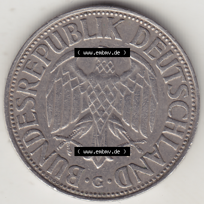 BRD Münze Deutschland Original Bild in PNG 1950-2001, 1 Eine Deutsche Mark, 1958 G-1 Vorderseite (1) - Digitalisierte Deutsche... Sammlung
