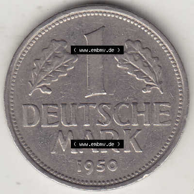 BRD Münze Deutschland Original Bild in PNG 1950-2001, 1 Eine Deutsche Mark, 1950 G-1 Rückseite (1) - Digitalisierte Deutsche... Sammlung