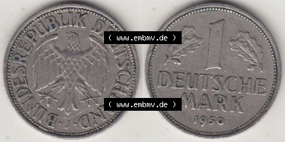 BRD Münze Deutschland Original Bild in PNG 1950-2001, 1 Eine Deutsche Mark, 1950 J-1 VS+RS horizontal Farbe (1) - Digitalisierte... Sammlung
