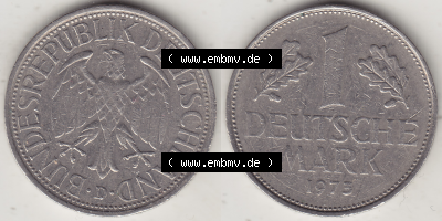 BRD Münze Deutschland Original Bild in PNG 1950-2001, 1 Eine Deutsche Mark, 1973 D-1 VS+RS horizontal Farbe (1) - Digitalisierte... Sammlung