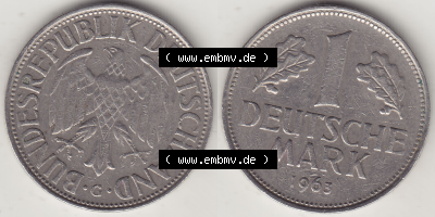 BRD Münze Deutschland Original Bild in PNG 1950-2001, 1 Eine Deutsche Mark, 1963 G-1 VS+RS horizontal Farbe (1) - Digitalisierte... Sammlung