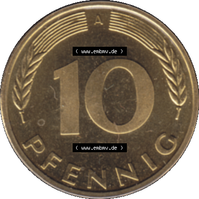 Münze der BRD-Deutschland 1997 Mzz. A für Berlin, 10 Deutsche Pfennig transparente Rückseite Sammlung