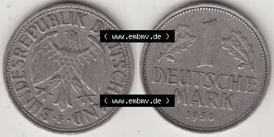 BRD Münze Deutschland Original Bild in PNG 1950-2001, 1 Eine Deutsche Mark, 1950 F-6 VS+RS horizontal Farbe (1) - Digitalisierte... Sammlung