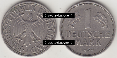 BRD Münze Deutschland Original Bild in PNG 1950-2001, 1 Eine Deutsche Mark, 1950 J-4 VS+RS horizontal Farbe (1) - Digitalisierte... Sammlung