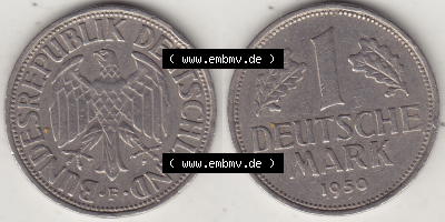 BRD Münze Deutschland Original Bild in PNG 1950-2001, 1 Eine Deutsche Mark, 1950 F-2 VS+RS horizontal Farbe (1) - Digitalisierte... Sammlung