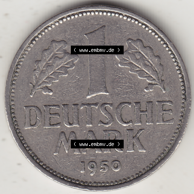 BRD Münze Deutschland Original Bild in PNG 1950-2001, 1 Eine Deutsche Mark, 1950 D-3 Rückseite (1) - Digitalisierte Deutsche... Sammlung