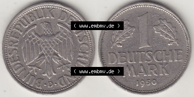 BRD Münze Deutschland Original Bild in PNG 1950-2001, 1 Eine Deutsche Mark, 1950 D-7 VS+RS horizontal Farbe (1) - Digitalisierte... Sammlung