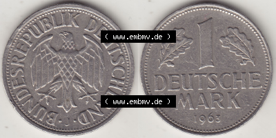 BRD Münze Deutschland Original Bild in PNG 1950-2001, 1 Eine Deutsche Mark, 1963 J-1 VS+RS horizontal Farbe (1) - Digitalisierte... Sammlung
