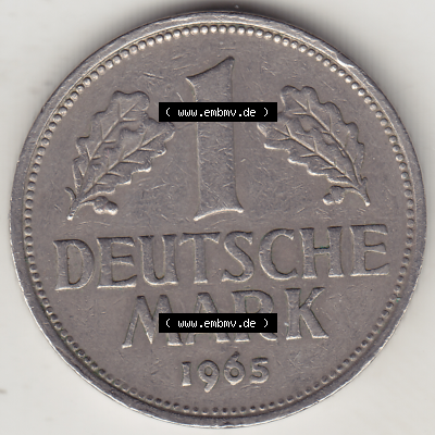 BRD Münze Deutschland Original Bild in PNG 1950-2001, 1 Eine Deutsche Mark, 1965 D-1 Rückseite (1) - Digitalisierte Deutsche... Sammlung
