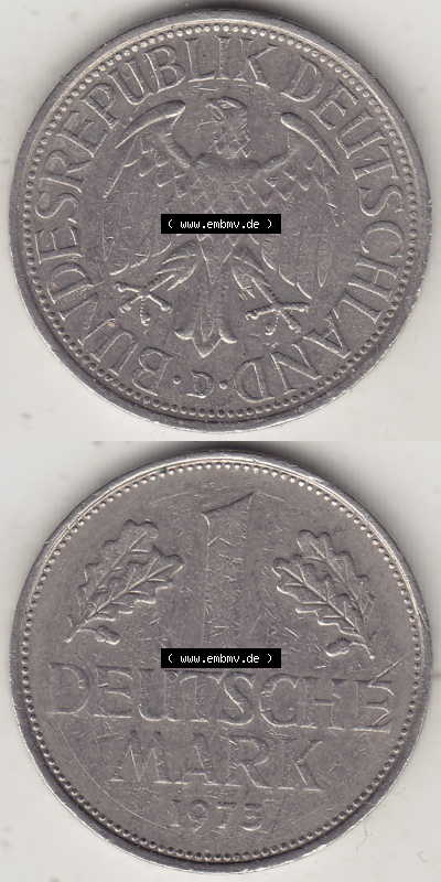 BRD Münze Deutschland Original Bild in PNG 1950-2001, 1 Eine Deutsche Mark, 1973 D-1 VS+RS vertikal Farbe (1) - Digitalisierte... Sammlung