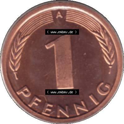 Münze der BRD-Deutschland 1997 Mzz. A für Berlin, 1 Deutscher Pfennig transparent Rückseite Sammlung