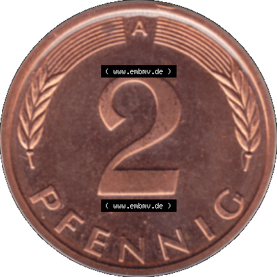 Münze der BRD-Deutschland 1997 Mzz. A für Berlin, 2 Deutscher Pfennig transparent Rückseite Sammlung