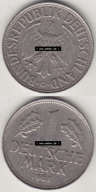 BRD Münze Deutschland Original Bild in PNG 1950-2001, 1 Eine Deutsche Mark, 1963 G-1 VS+RS vertikal Farbe (1) - Digitalisierte... Sammlung