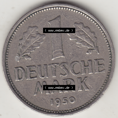 BRD Münze Deutschland Original Bild in PNG 1950-2001, 1 Eine Deutsche Mark, 1950 F-5 Rückseite (1) - Digitalisierte Deutsche... Sammlung