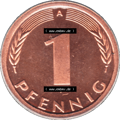 Münze der BRD-Deutschland 1998, Mzz. A für Berlin, Eine 1 Pfennig Transparent Rückseite Sammlung
