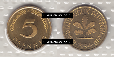 BRD Münzen KMS / Kursmünzensatz 1990-2001, 5 Pfennig 1994 Sammlung
