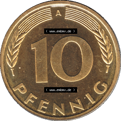 Münze der BRD-Deutschland 1998, Mzz. A für Berlin, 10 Pfennig Transparent Rückseite Sammlung