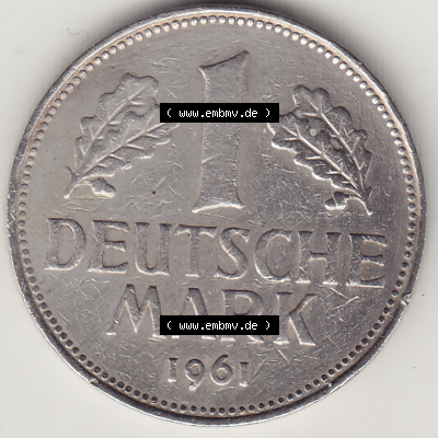 BRD Münze Deutschland Original Bild in PNG 1950-2001, 1 Eine Deutsche Mark, 1961 G-1 Rückseite (1) - Digitalisierte Deutsche... Sammlung