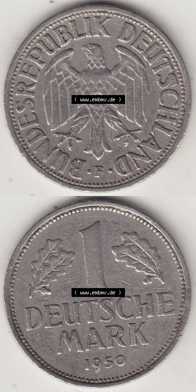 BRD Münze Deutschland Original Bild in PNG 1950-2001, 1 Eine Deutsche Mark, 1950 F-4 VS+RS vertikal Farbe (1) - Digitalisierte... Sammlung