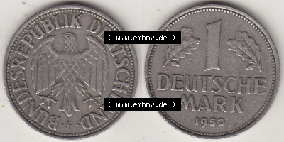 BRD Münze Deutschland Original Bild in PNG 1950-2001, 1 Eine Deutsche Mark, 1950 F-3 VS+RS horizontal Farbe (1) - Digitalisierte... Sammlung