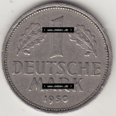BRD Münze Deutschland Original Bild in PNG 1950-2001, 1 Eine Deutsche Mark, 1950 J-8 Rückseite (1) - Digitalisierte Deutsche... Sammlung
