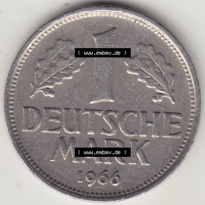 BRD Münze Deutschland Original Bild in PNG 1950-2001, 1 Eine Deutsche Mark, 1966 G-1 Rückseite (1) - Digitalisierte Deutsche... Sammlung