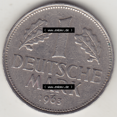 BRD Münze Deutschland Original Bild in PNG 1950-2001, 1 Eine Deutsche Mark, 1963 G-1 Rückseite (1) - Digitalisierte Deutsche... Sammlung