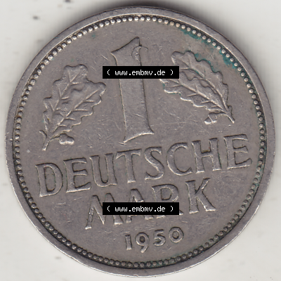 BRD Münze Deutschland Original Bild in PNG 1950-2001, 1 Eine Deutsche Mark, 1950 J-3 Rückseite (1) - Digitalisierte Deutsche... Sammlung