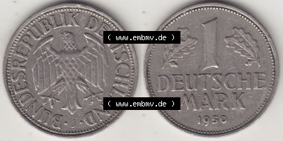 BRD Münze Deutschland Original Bild in PNG 1950-2001, 1 Eine Deutsche Mark, 1950 J-7 VS+RS horizontal Farbe (1) - Digitalisierte... Sammlung