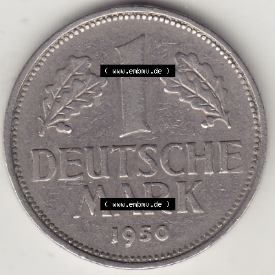 BRD Münze Deutschland Original Bild in PNG 1950-2001, 1 Eine Deutsche Mark, 1950 D-7 Rückseite (1) - Digitalisierte Deutsche... Sammlung