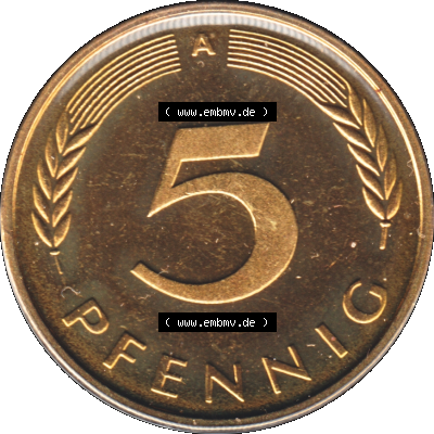 Münze der BRD-Deutschland 1998, Mzz. A für Berlin, Fünf 5 Pfennig Transparent Rückseite Sammlung