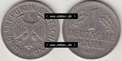 BRD Münze Deutschland Original Bild in PNG 1950-2001, 1 Eine Deutsche Mark, 1967 J-1 VS+RS horizontal Farbe (1) - Digitalisierte... Sammlung