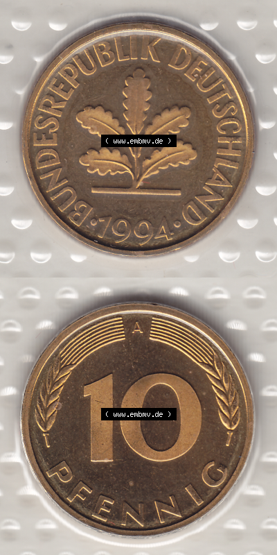 BRD Münzen KMS / Kursmünzensatz 1990-2001, 10 Pfennig 1994 Sammlung