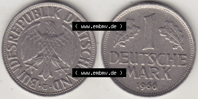 BRD Münze Deutschland Original Bild in PNG 1950-2001, 1 Eine Deutsche Mark, 1966 G-1 VS+RS horizontal Farbe (1) - Digitalisierte... Sammlung