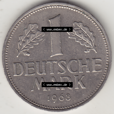 BRD Münze Deutschland Original Bild in PNG 1950-2001, 1 Eine Deutsche Mark, 1968 J-1 Rückseite (1) - Digitalisierte Deutsche... Sammlung