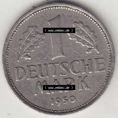 BRD Münze Deutschland Original Bild in PNG 1950-2001, 1 Eine Deutsche Mark, 1950 F-4 Rückseite (1) - Digitalisierte Deutsche... Sammlung