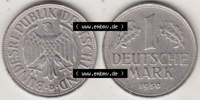 BRD Münze Deutschland Original Bild in PNG 1950-2001, 1 Eine Deutsche Mark, 1950 D-5 VS+RS horizontal Farbe (1) - Digitalisierte... Sammlung