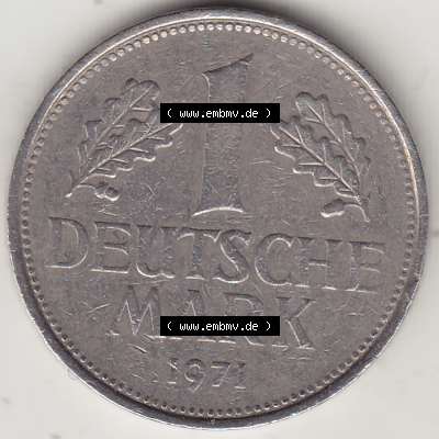 BRD Münze Deutschland Original Bild in PNG 1950-2001, 1 Eine Deutsche Mark, 1971 J-2 Rückseite (1) - Digitalisierte Deutsche... Sammlung