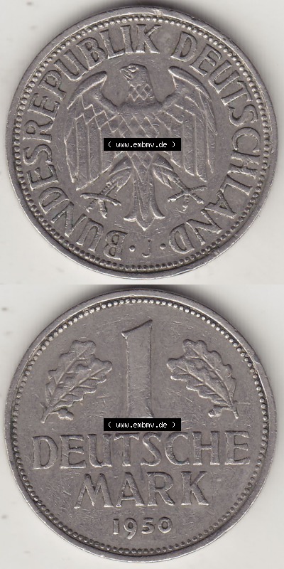BRD Münze Deutschland Original Bild in PNG 1950-2001, 1 Eine Deutsche Mark, 1950 J-7 VS+RS vertikal Farbe (1) - Digitalisierte... Sammlung